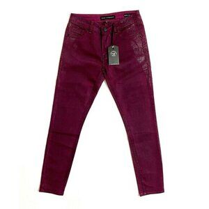 Kasil Workshop Skinny Jeans Snake Print Burgundy Minx Black Orchid SZ 25 NWT